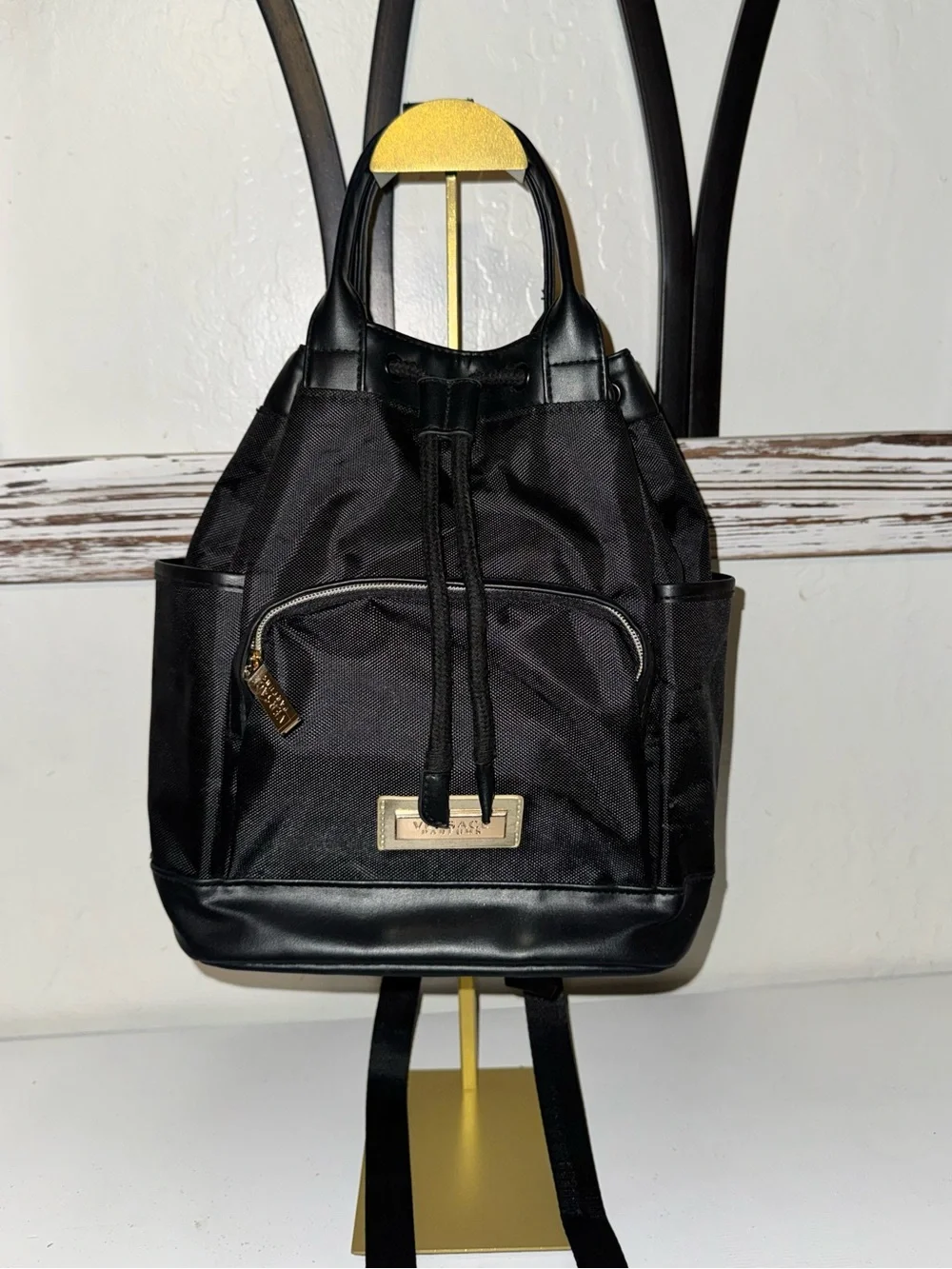 Versace Perfums black nylon backpack bag w gold hardware like new
